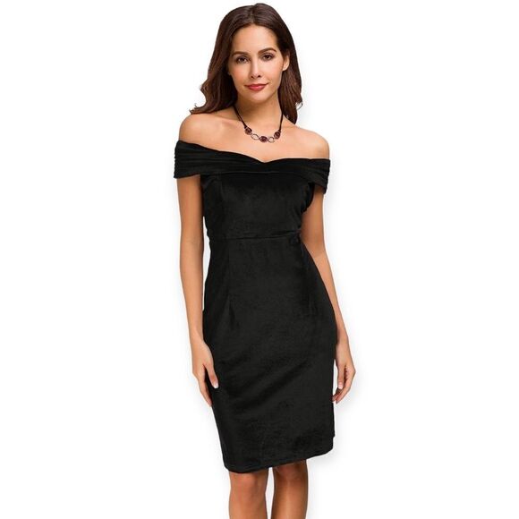 NWT Women’s Off Shoulder Velvet Party Bodycon Midi Pencil Dress - Picture 1 of 8